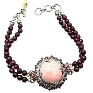 Chuck Clemency STS Sterling Silver Pink Gemstone Garnet Bracelet 24 Grams 8 Inch